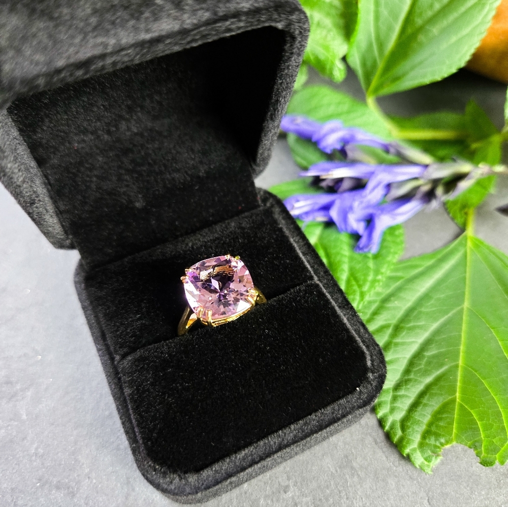 NIB Savvy Cie Pink Amethyst 18k Gold Plated Silver Cocktail Ring - Picture 3 of 14